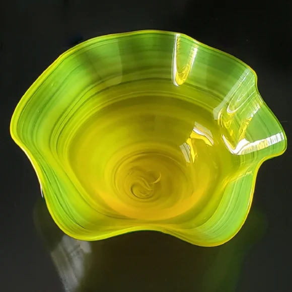 Huge Blenko 17" Handmade Yellow & Blue Art Glass Bowl - Picture 13 of 13